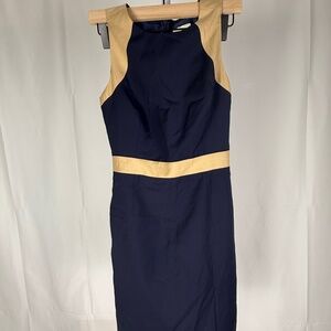 J. Crew Factory Women's Suiting 100% Wool Sheath Dress Navy/Tan Sz 2P NWT